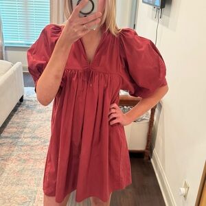 Never A Wallflower Burgundy puff Sleeve Dress